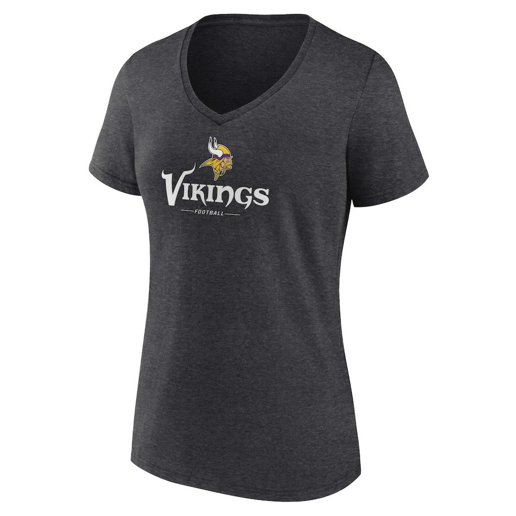 Minnesota Vikings Women's Logo Team Lockup V-Neck T-Shirt Charcoal - NFL