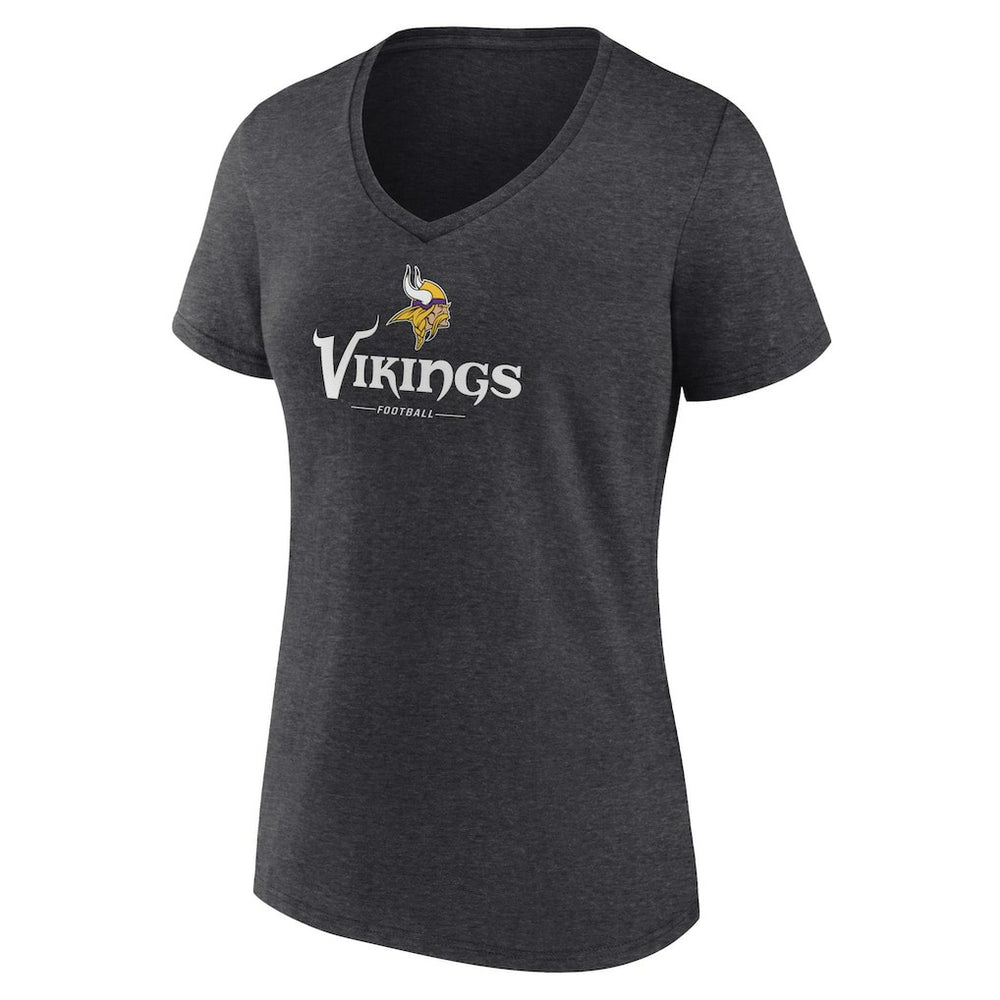 Minnesota Vikings Women's Logo Team Lockup V-Neck T-Shirt Charcoal - NFL