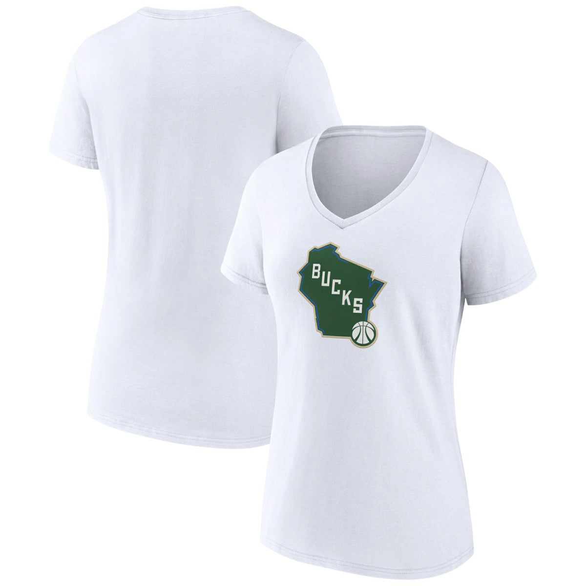 NBA - Milwaukee Bucks Women's Alternate Logo V-Neck T-Shirt - White