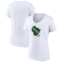 NBA - Milwaukee Bucks Women's Alternate Logo V-Neck T-Shirt - White
