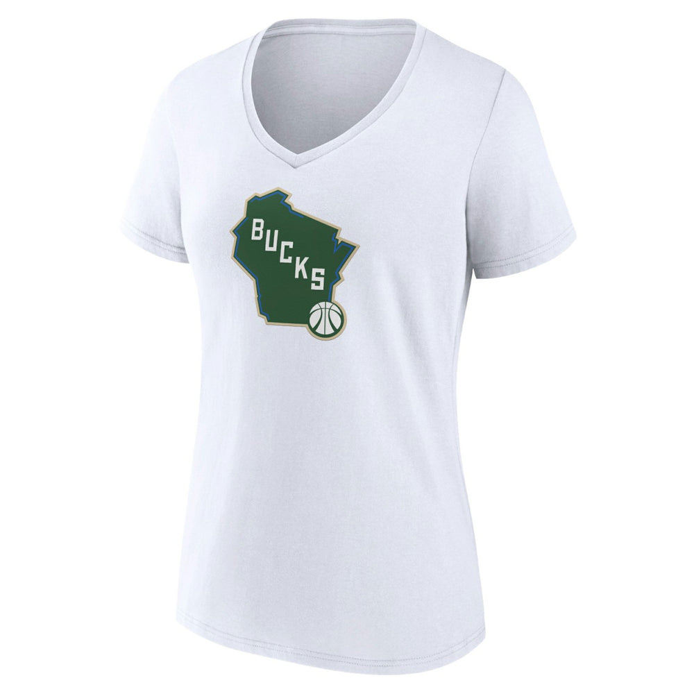 NBA - Milwaukee Bucks Women's Alternate Logo V-Neck T-Shirt - White