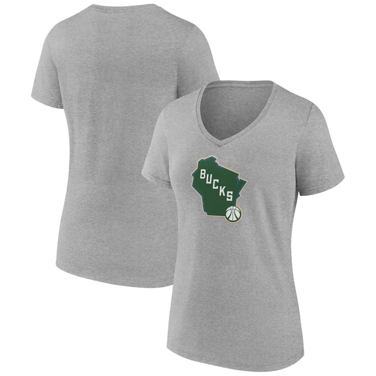 NBA - Milwaukee Bucks Women's Alternate Logo V-Neck T-Shirt - Heather Gray