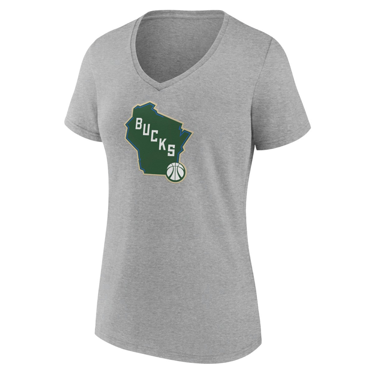 NBA - Milwaukee Bucks Women's Alternate Logo V-Neck T-Shirt - Heather Gray