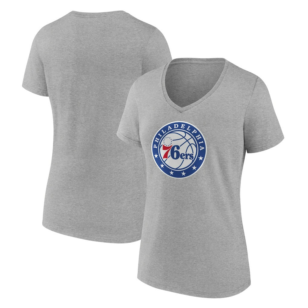 NBA - Philadelphia 76ers Women's Alternate Logo V-Neck T-Shirt - Heather Gray