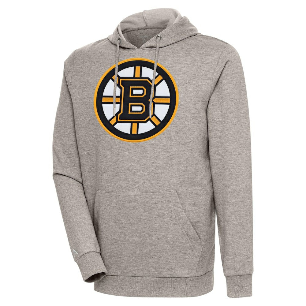 Boston Bruins Antigua Logo Action Chenille Pullover Hoodie Oatmeal