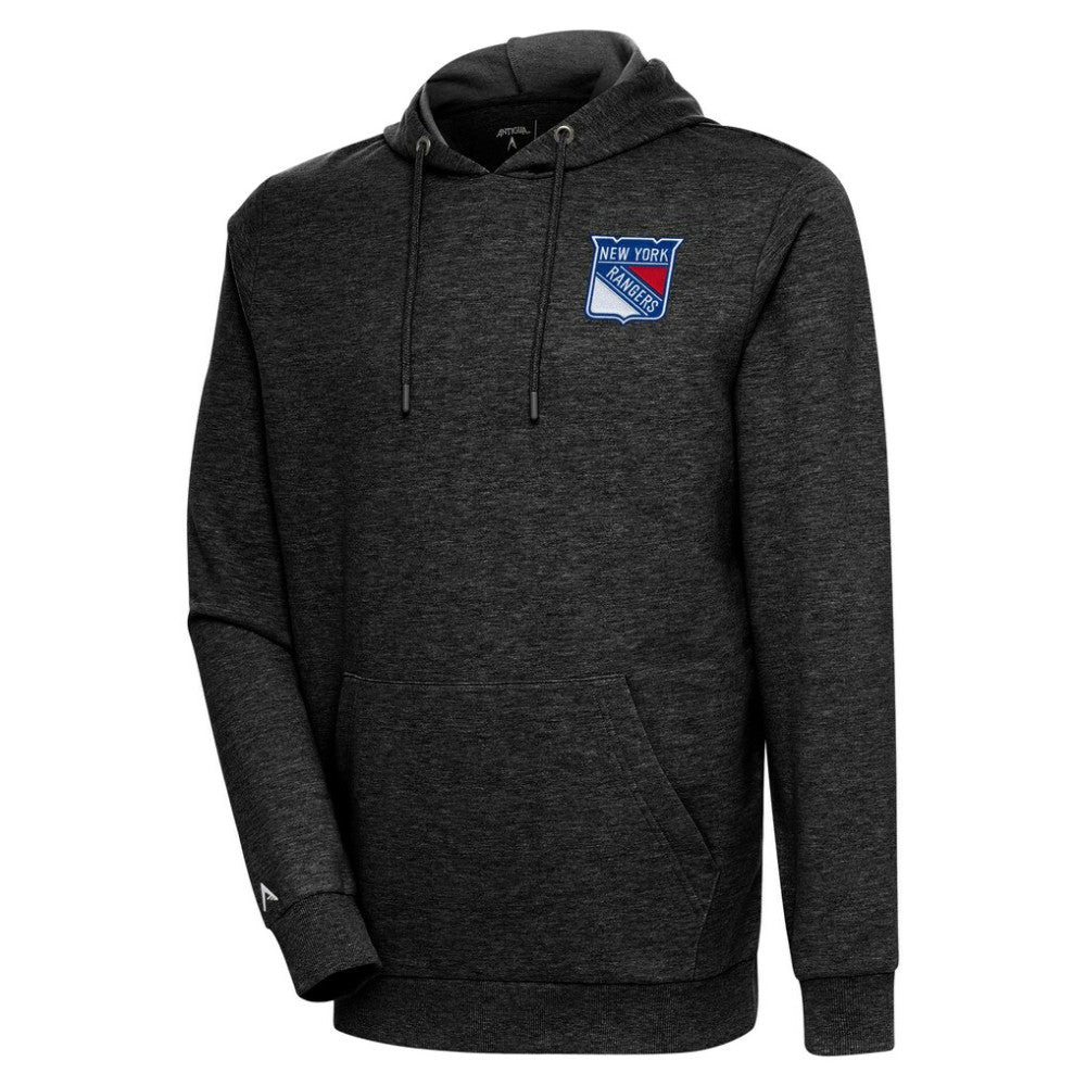 New York Rangers Antigua Action Chenille Pullover Hoodie Heather Black
