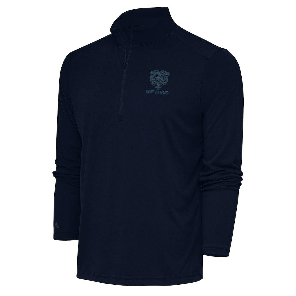 Chicago Bears Antigua Tonal Logo Tribute Quarter-Zip Pullover Top Navy - NFL