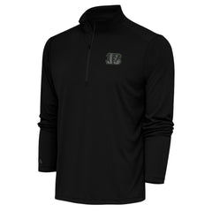 Cincinnati Bengals Antigua Tonal Logo Tribute Quarter-Zip Pullover Top Black - NFL