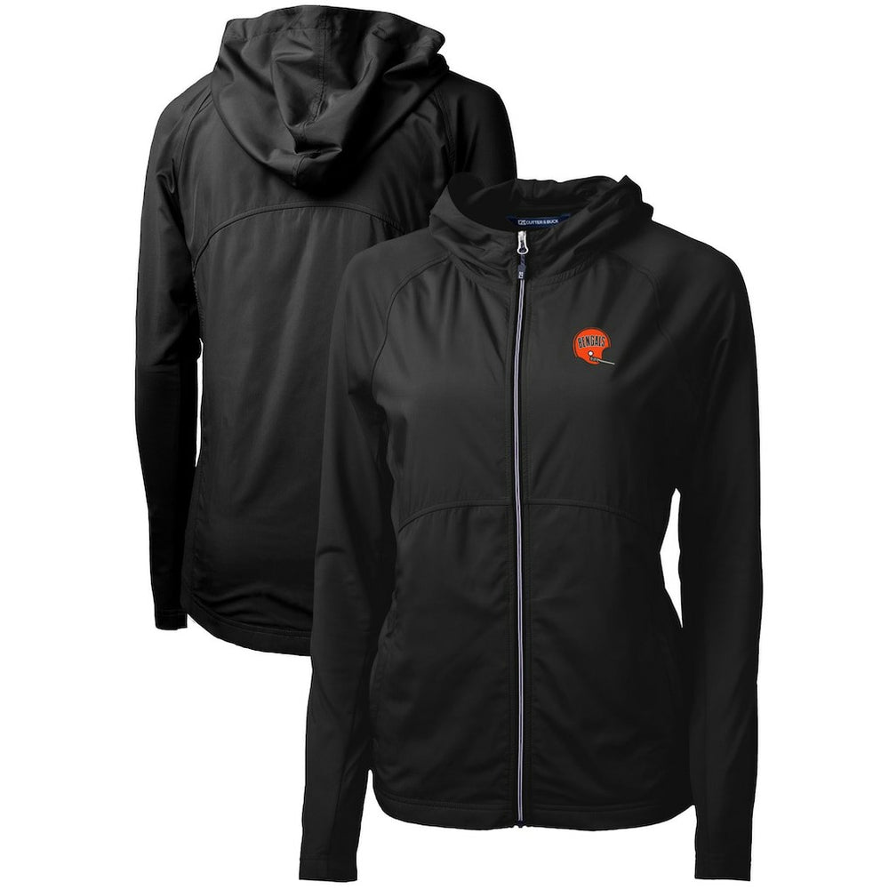 Cincinnati Bengals Cutter & Buck Women's Throwback Logo Adapt Eco Knit Hybrid Recycled Full-Zip Hoodie Black - NFL