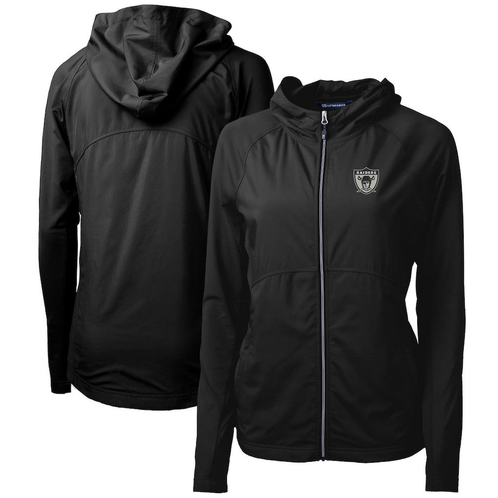Las Vegas Raiders Cutter & Buck Women's Throwback Logo Adapt Eco Knit Hybrid Recycled Full-Zip Hoodie Black - NFL