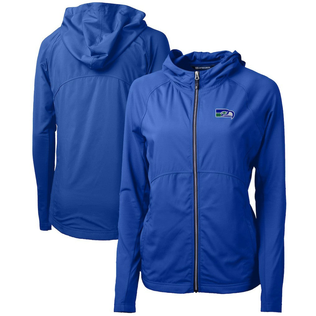 Seattle Seahawks Cutter & Buck Women's Throwback Logo Adapt Eco Knit Hybrid Recycled Full-Zip Hoodie Royal - NFL