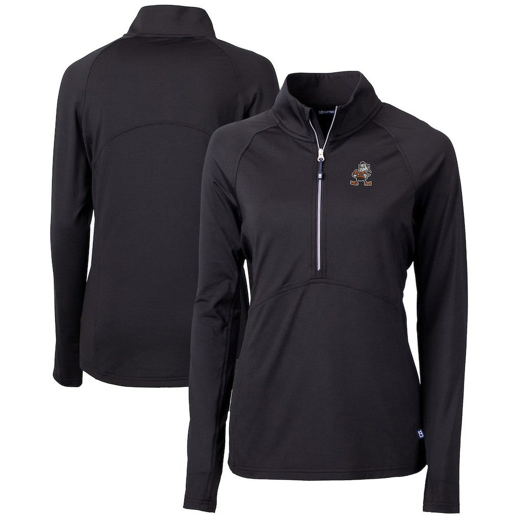 Cleveland Browns Cutter & Buck Women's Throwback Logo Adapt Eco Knit Stretch Recycled Half-Zip Pullover Top Black - NFL
