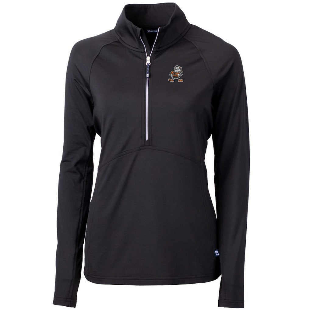 Cleveland Browns Cutter & Buck Women's Throwback Logo Adapt Eco Knit Stretch Recycled Half-Zip Pullover Top Black - NFL