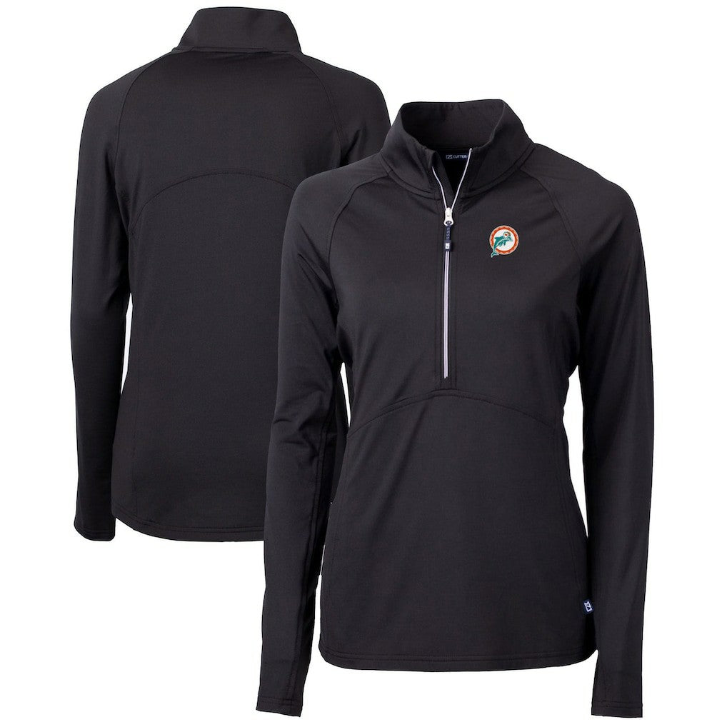 Miami Dolphins Cutter & Buck Women's Throwback Logo Adapt Eco Knit Stretch Recycled Half-Zip Pullover Top Black - NFL