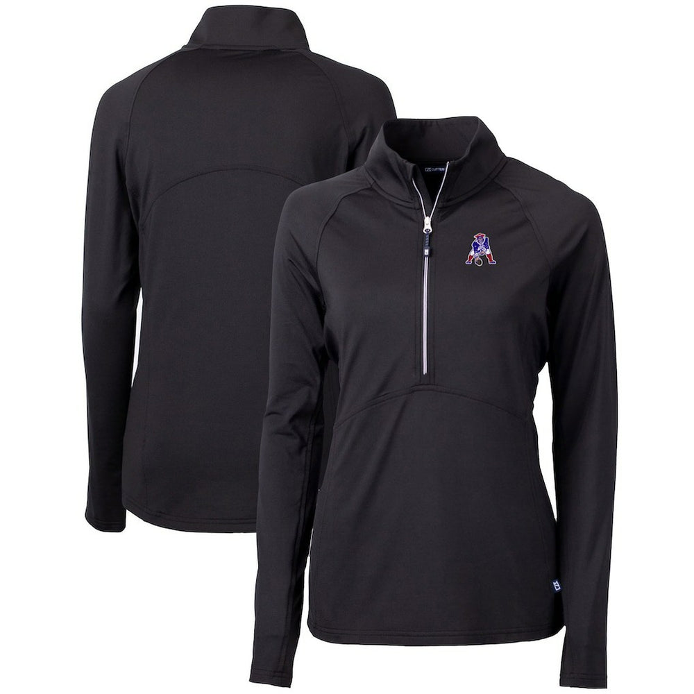 New England Patriots Cutter & Buck Women's Throwback Logo Adapt Eco Knit Stretch Recycled Half-Zip Pullover Top Black - NFL