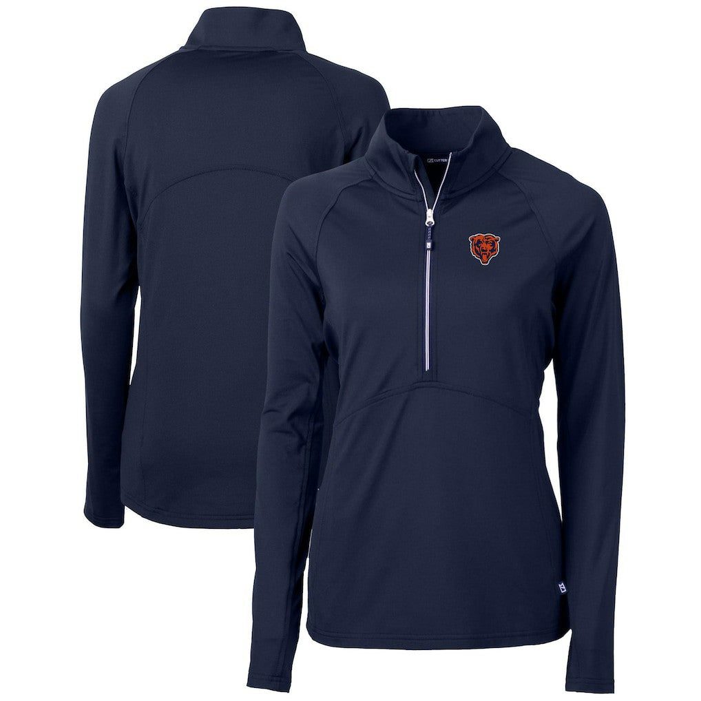 Chicago Bears Cutter & Buck Women's Throwback Logo Adapt Eco Knit Stretch Recycled Half-Zip Pullover Top Navy - NFL