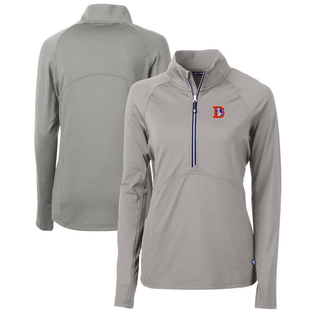 Denver Broncos Cutter & Buck Women's Throwback Logo Adapt Eco Knit Stretch Recycled Half-Zip Pullover Top Gray - NFL