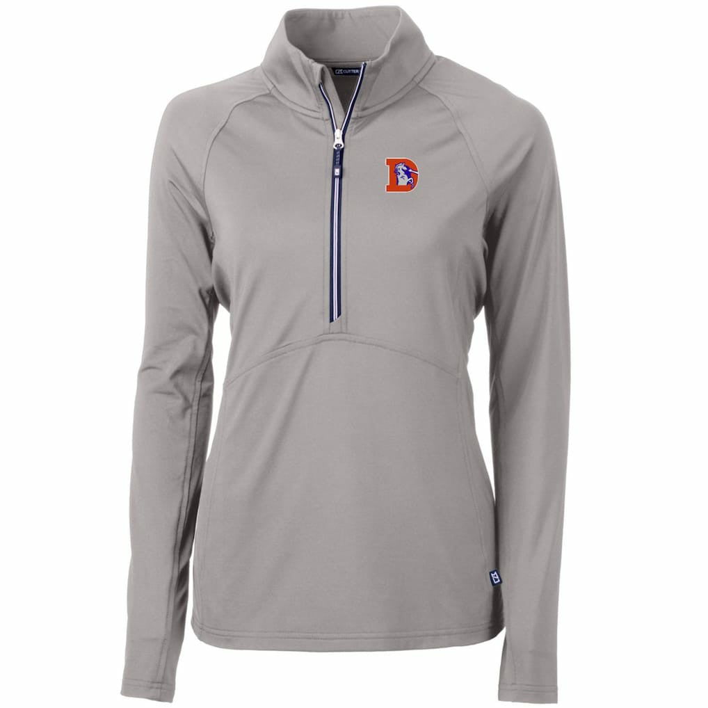 Denver Broncos Cutter & Buck Women's Throwback Logo Adapt Eco Knit Stretch Recycled Half-Zip Pullover Top Gray - NFL