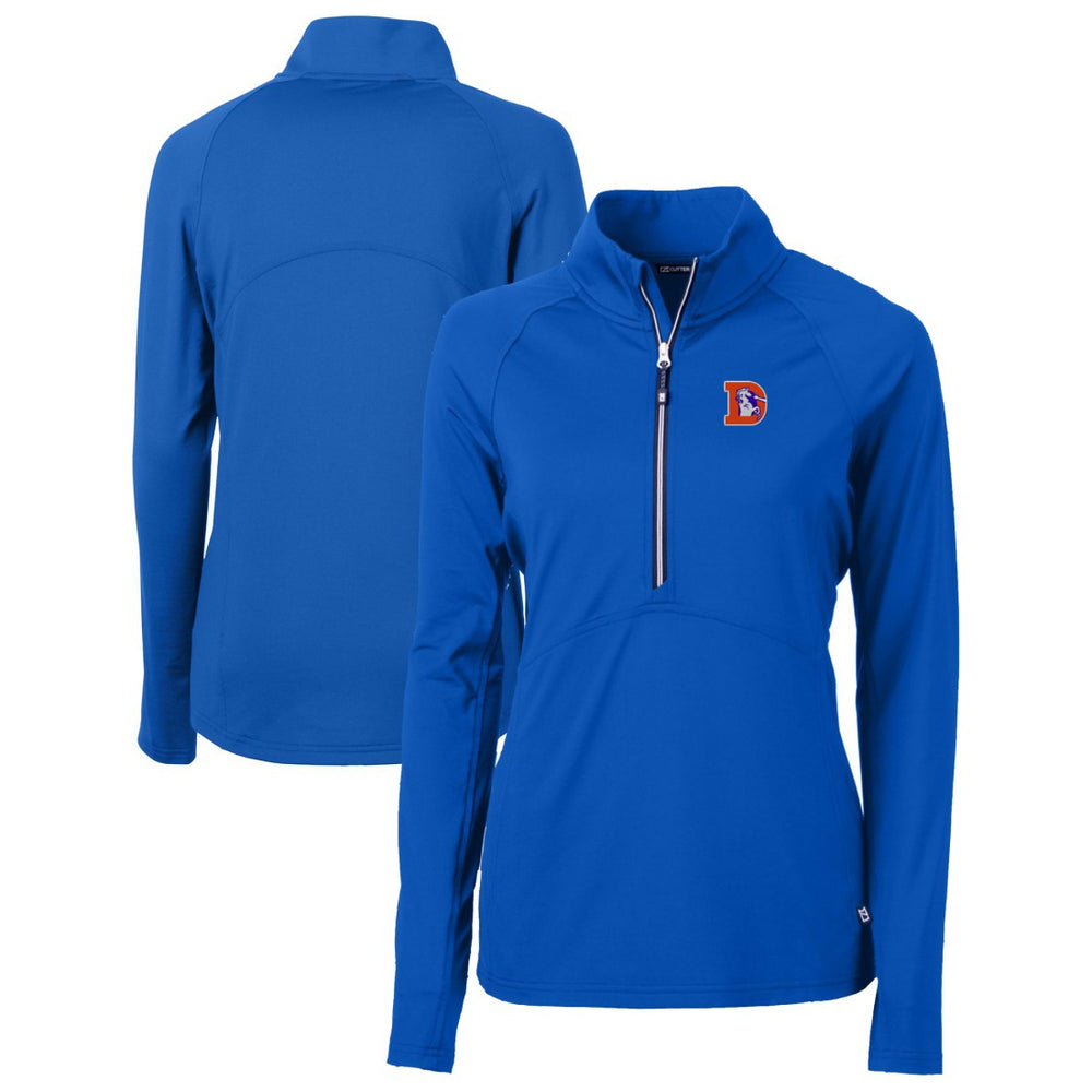 Denver Broncos Cutter & Buck Women's Throwback Logo Adapt Eco Knit Stretch Recycled Half-Zip Pullover Top Royal - NFL