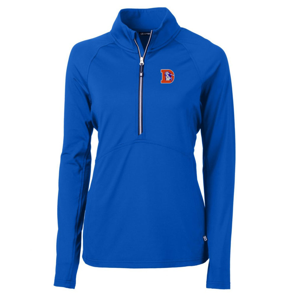 Denver Broncos Cutter & Buck Women's Throwback Logo Adapt Eco Knit Stretch Recycled Half-Zip Pullover Top Royal - NFL