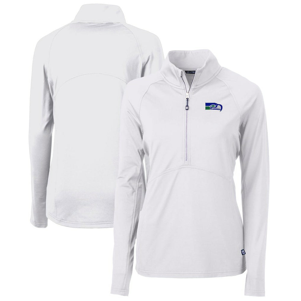 Seattle Seahawks Cutter & Buck Women's Throwback Logo Adapt Eco Knit Stretch Recycled Half-Zip Pullover Top White - NFL