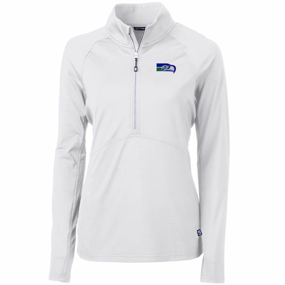 Seattle Seahawks Cutter & Buck Women's Throwback Logo Adapt Eco Knit Stretch Recycled Half-Zip Pullover Top White - NFL
