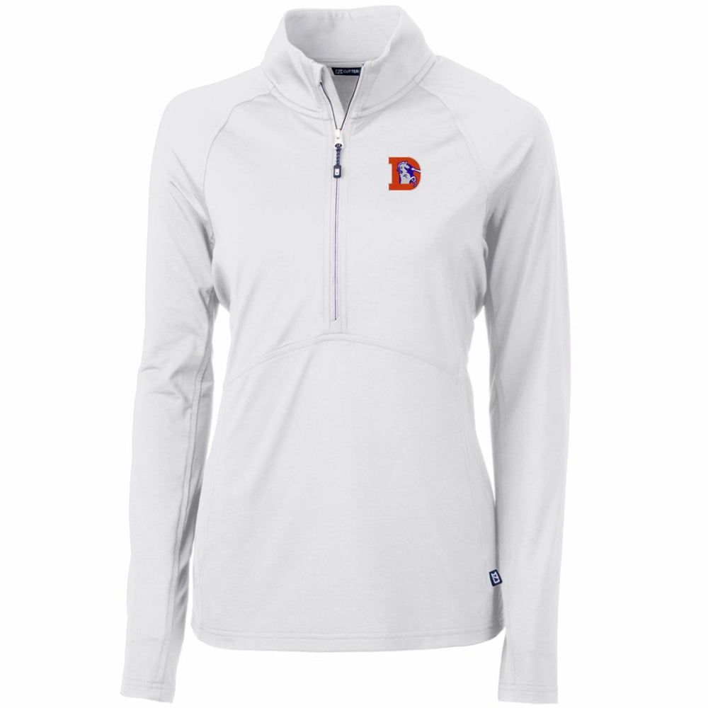 Denver Broncos Cutter & Buck Women's Throwback Logo Adapt Eco Knit Stretch Recycled Half-Zip Pullover Top White - NFL