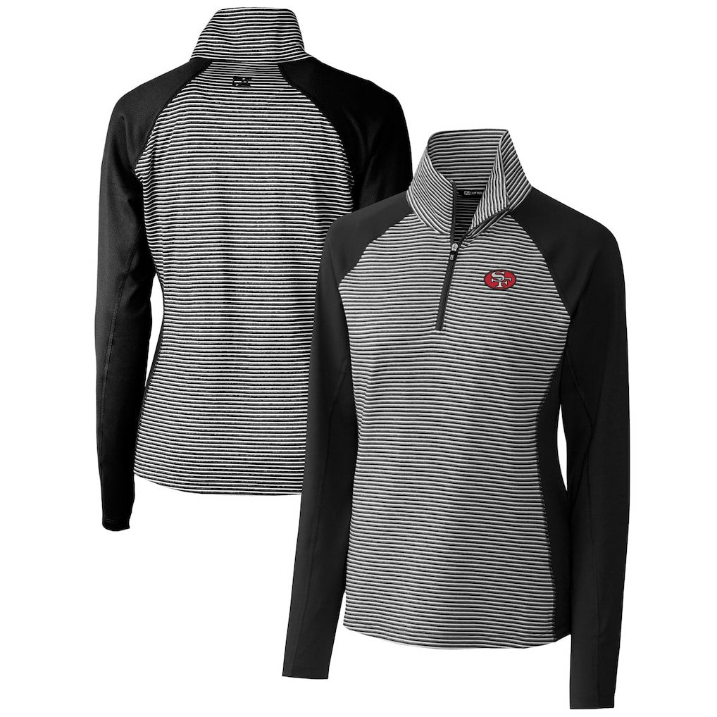 San Francisco 49ers Cutter & Buck Women's Throwback Logo Forge Tonal Stripe Stretch Half-Zip Pullover Top Black - NFL
