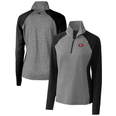 San Francisco 49ers Cutter & Buck Women's Throwback Logo Forge Tonal Stripe Stretch Half-Zip Pullover Top Black - NFL