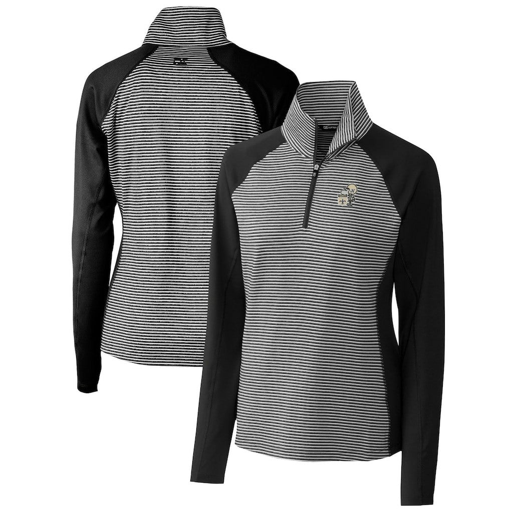 New Orleans Saints Cutter & Buck Women's Throwback Logo Forge Tonal Stripe Stretch Half-Zip Pullover Top Black - NFL