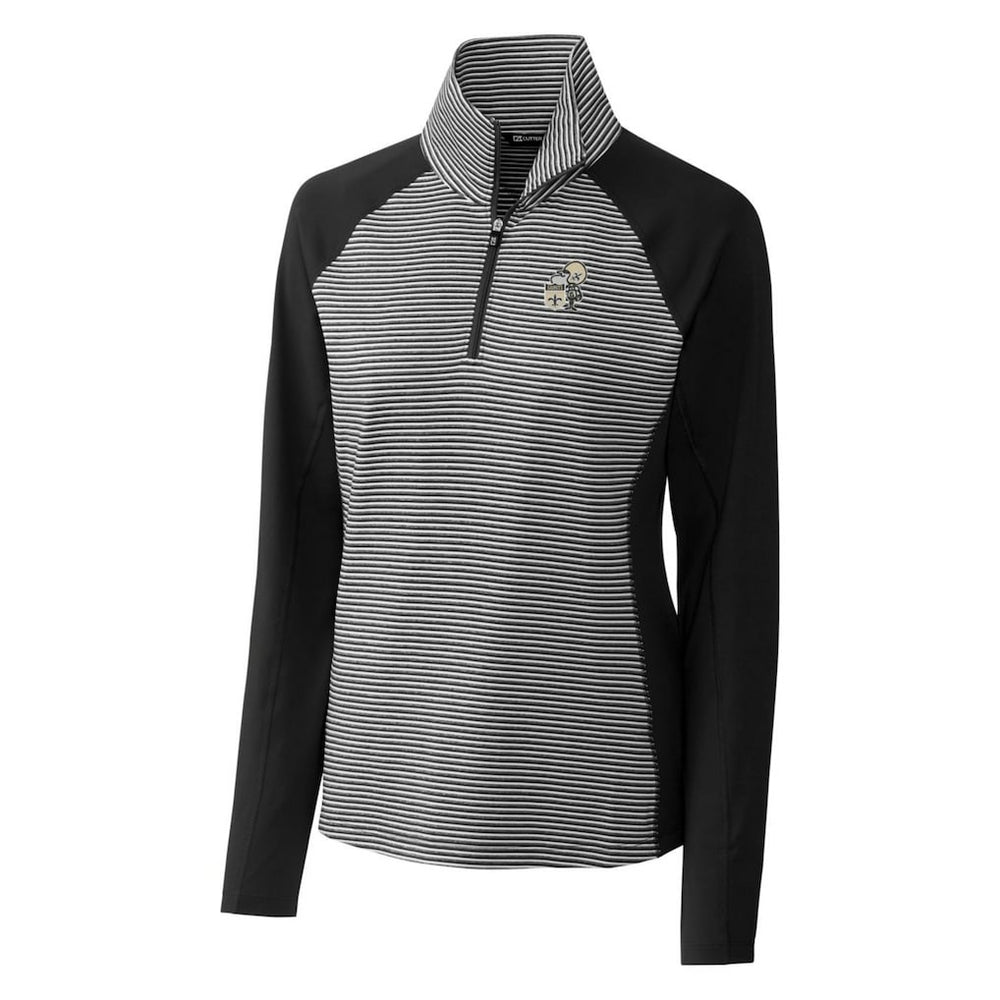 New Orleans Saints Cutter & Buck Women's Throwback Logo Forge Tonal Stripe Stretch Half-Zip Pullover Top Black - NFL