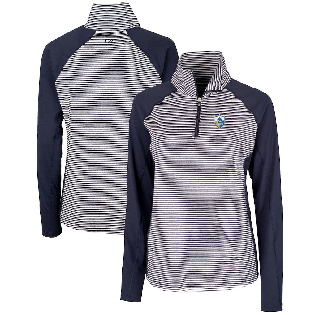 Los Angeles Chargers Cutter & Buck Women's Throwback Logo Forge Tonal Stripe Stretch Half-Zip Pullover Top Navy - NFL