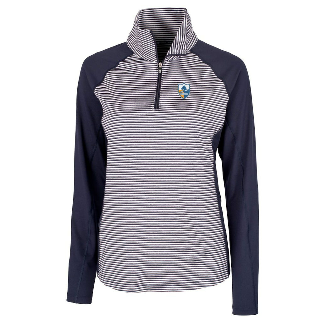 Los Angeles Chargers Cutter & Buck Women's Throwback Logo Forge Tonal Stripe Stretch Half-Zip Pullover Top Navy - NFL