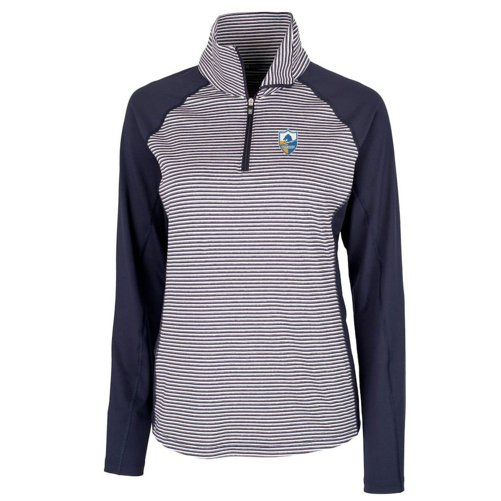 Los Angeles Chargers Cutter & Buck Women's Throwback Logo Forge Tonal Stripe Stretch Half-Zip Pullover Top Navy - NFL