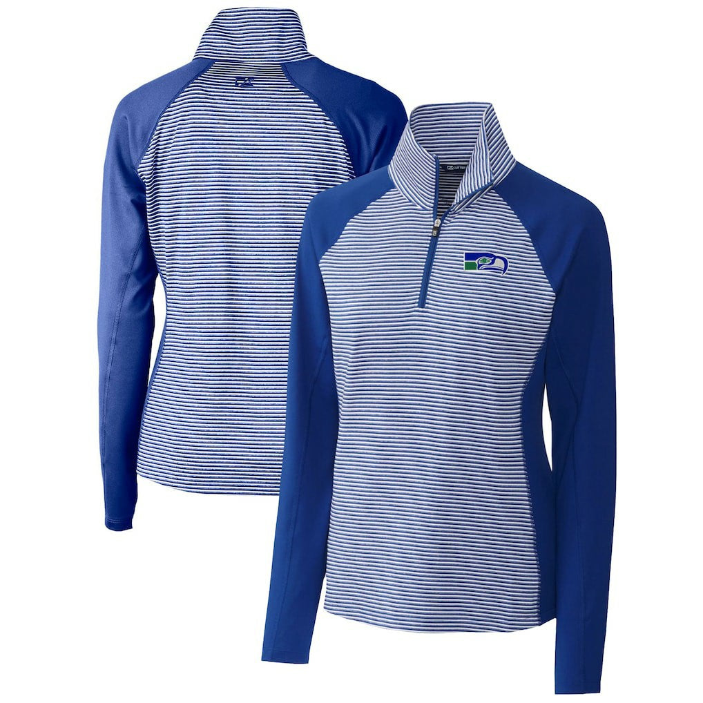 Seattle Seahawks Cutter & Buck Women's Throwback Logo Forge Tonal Stripe Stretch Half-Zip Pullover Top Royal - NFL