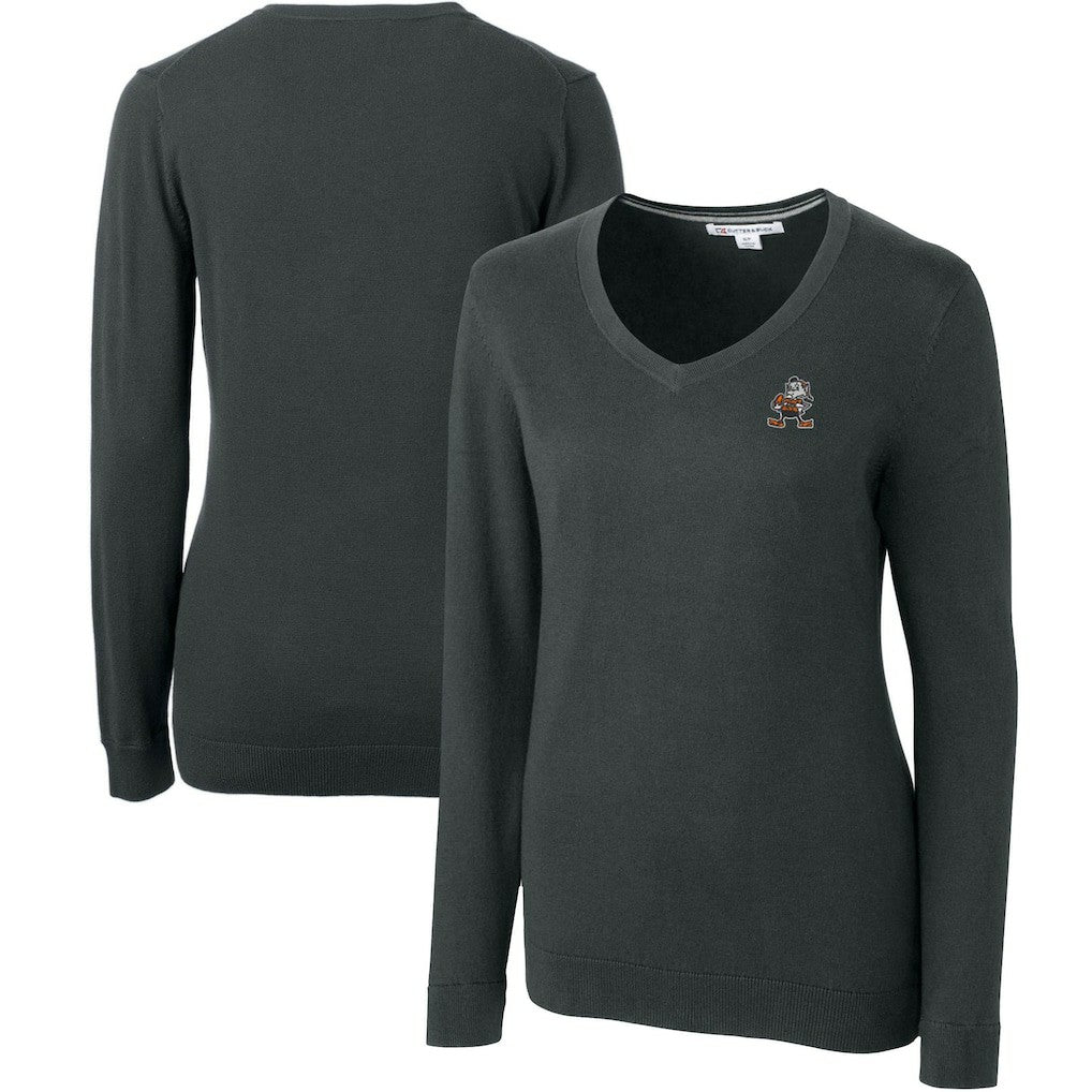 Cleveland Browns Cutter & Buck Women's Throwback Logo Lakemont Tri-Blend V-Neck Sweater Heather Charcoal - NFL