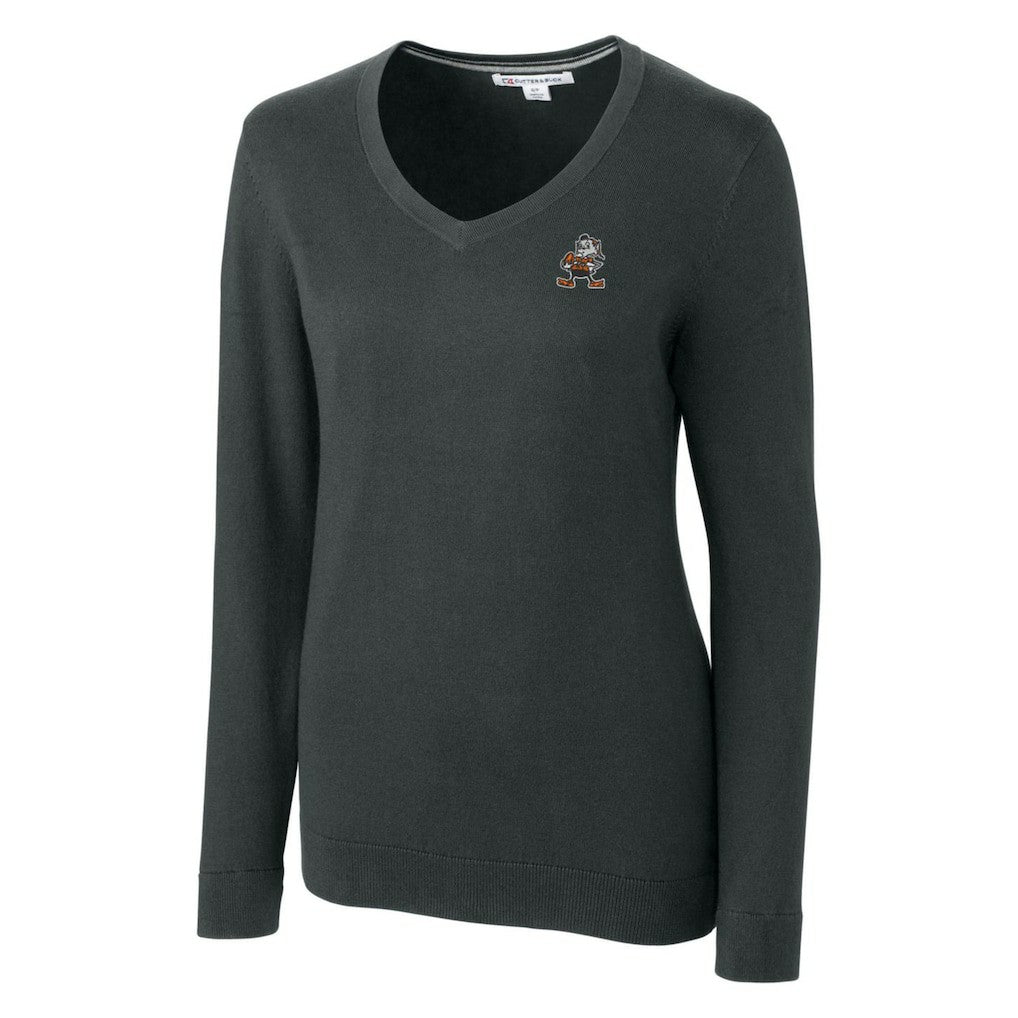 Cleveland Browns Cutter & Buck Women's Throwback Logo Lakemont Tri-Blend V-Neck Sweater Heather Charcoal - NFL