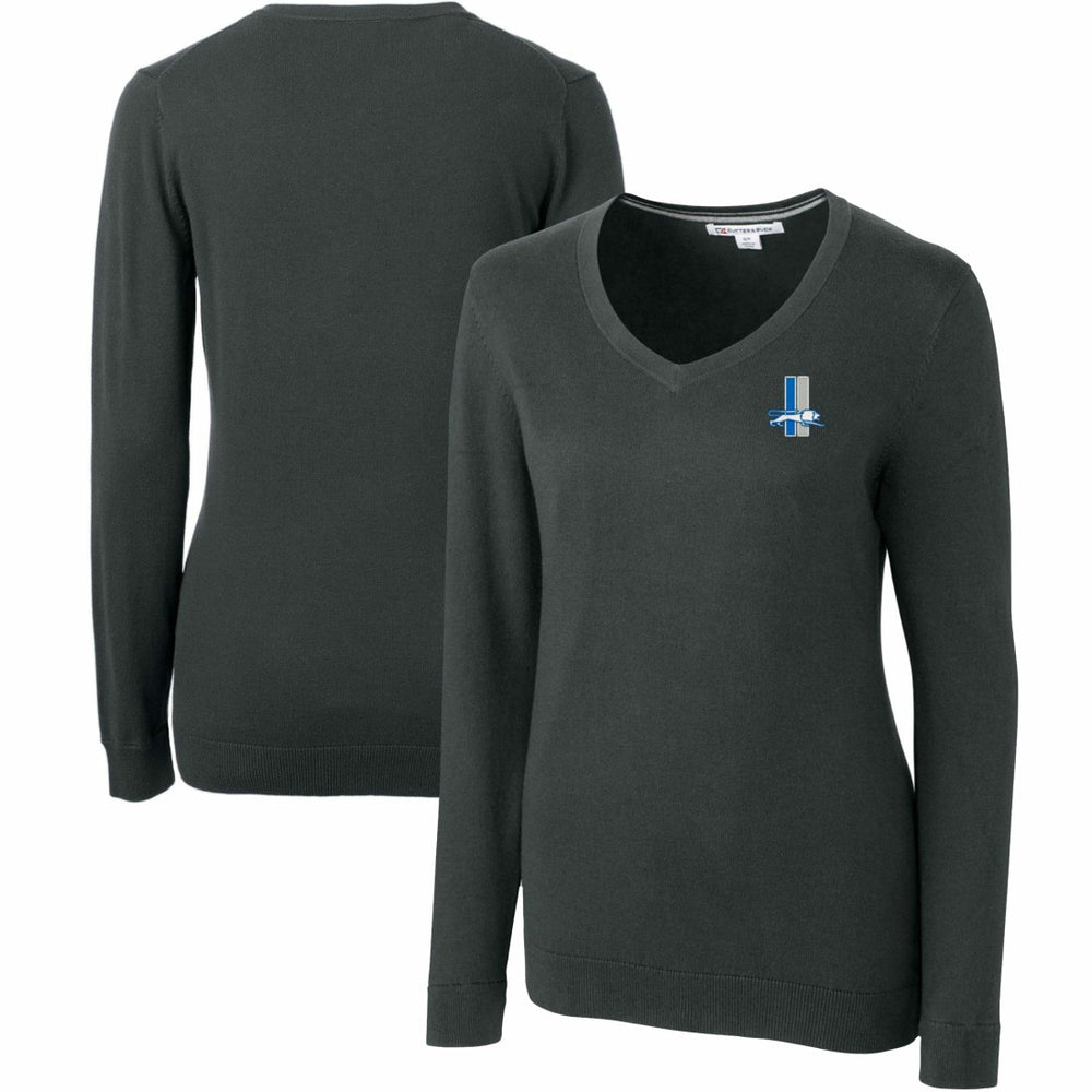 Detroit Lions Cutter & Buck Women's Throwback Logo Lakemont Tri-Blend V-Neck Sweater Heather Charcoal - NFL