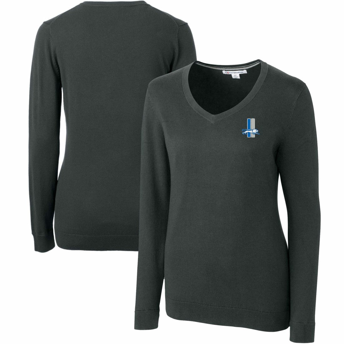 Detroit Lions Cutter & Buck Women's Throwback Logo Lakemont Tri-Blend V-Neck Sweater Heather Charcoal - NFL