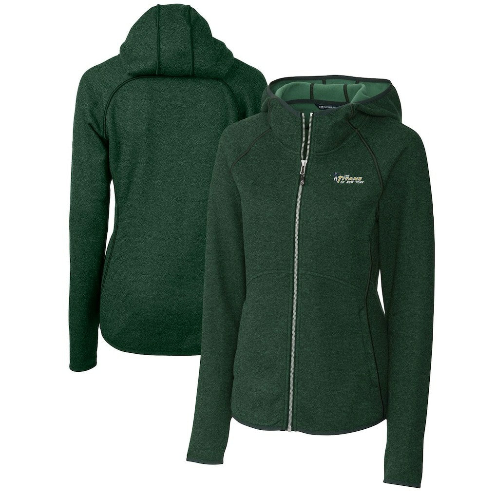 New York Jets Cutter & Buck Women's Throwback Logo Mainsail Full-Zip Jacket Heather Green - NFL
