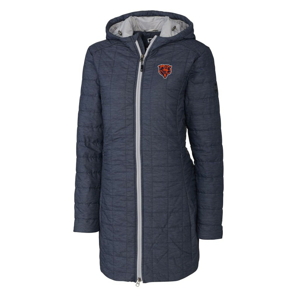 Chicago Bears Cutter & Buck Women's Throwback Logo Rainier Primaloft Eco Full-Zip Hoodie Long Coat Heather Navy - NFL