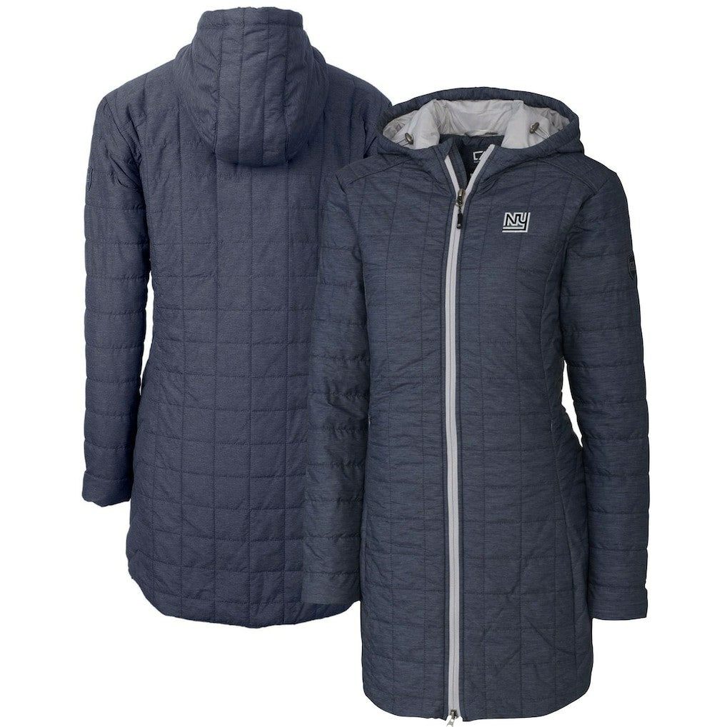 New York Giants Cutter & Buck Women's Throwback Logo Rainier Primaloft Eco Full-Zip Hoodie Long Coat Heather Navy - NFL