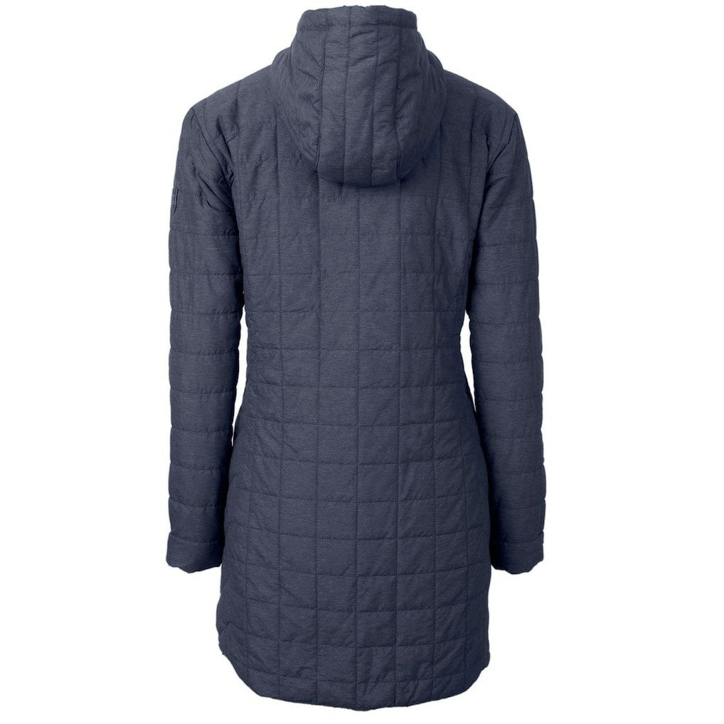 New York Giants Cutter & Buck Women's Throwback Logo Rainier Primaloft Eco Full-Zip Hoodie Long Coat Heather Navy - NFL
