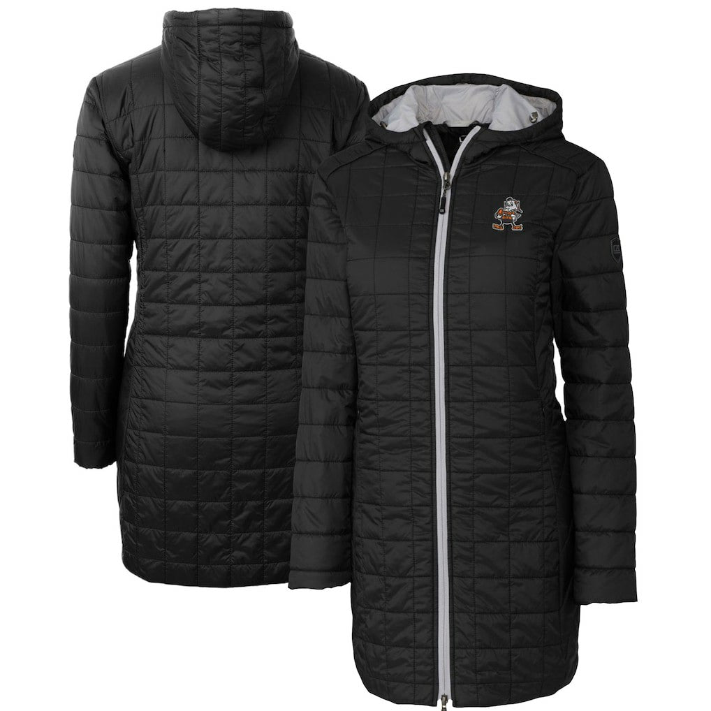 Cleveland Browns Cutter & Buck Women's Throwback Logo Rainier Primaloft Eco Full-Zip Hoodie Long Coat Black - NFL