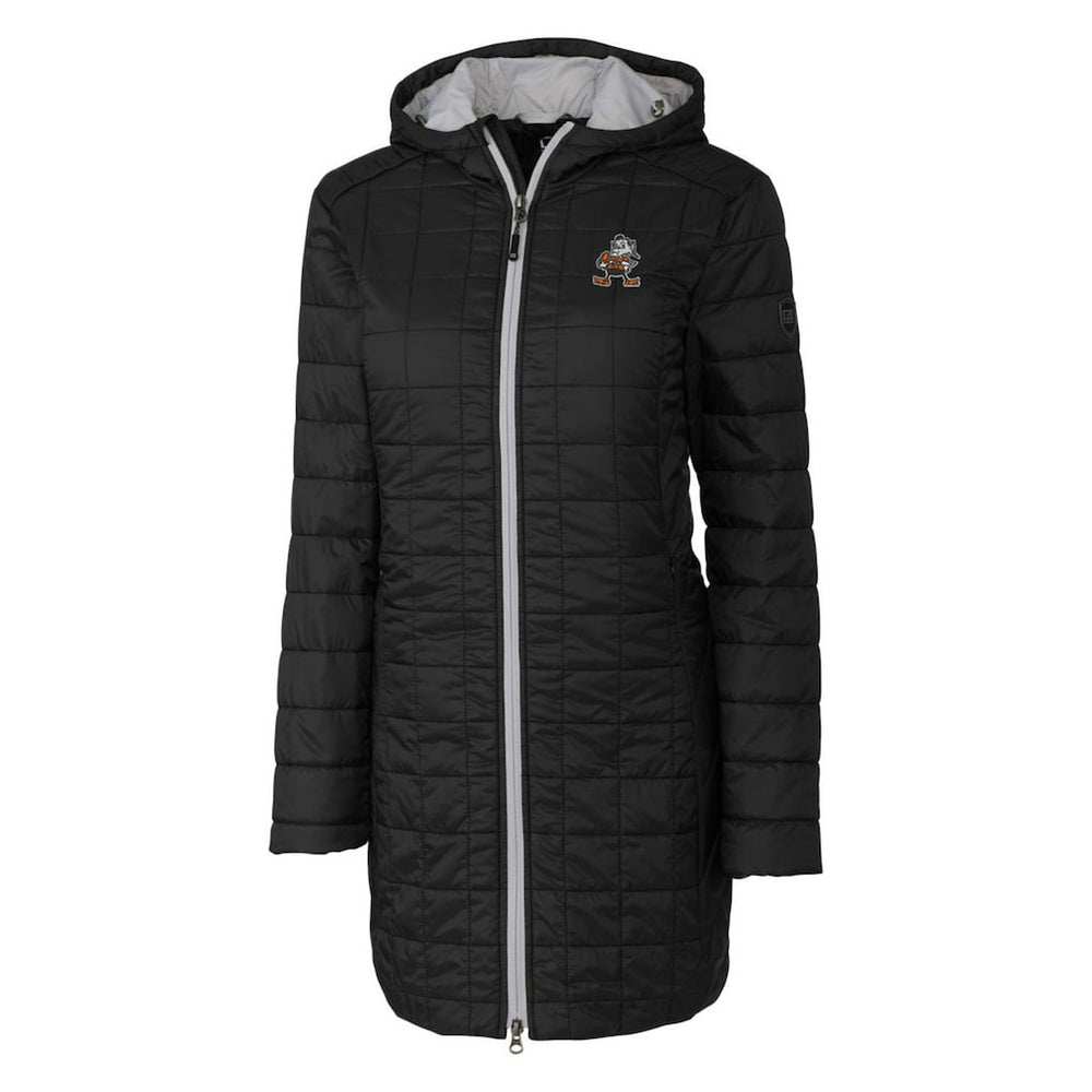 Cleveland Browns Cutter & Buck Women's Throwback Logo Rainier Primaloft Eco Full-Zip Hoodie Long Coat Black - NFL