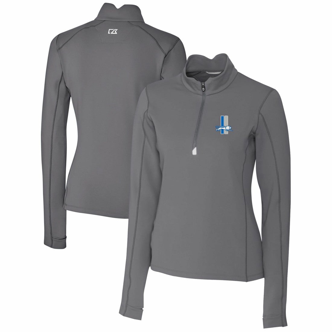 Detroit Lions Cutter & Buck Women's Throwback Logo Traverse Stretch Quarter-Zip Pullover Top Steel - NFL