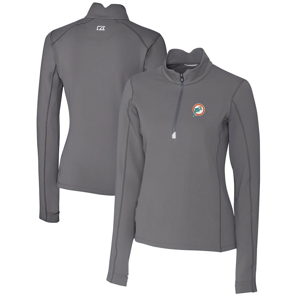 Miami Dolphins Cutter & Buck Women's Throwback Logo Traverse Stretch Quarter-Zip Pullover Top Steel - NFL