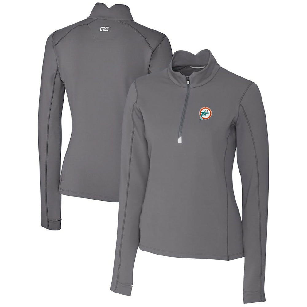 Miami Dolphins Cutter & Buck Women's Throwback Logo Traverse Stretch Quarter-Zip Pullover Top Steel - NFL