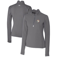 Miami Dolphins Cutter & Buck Women's Throwback Logo Traverse Stretch Quarter-Zip Pullover Top Steel - NFL
