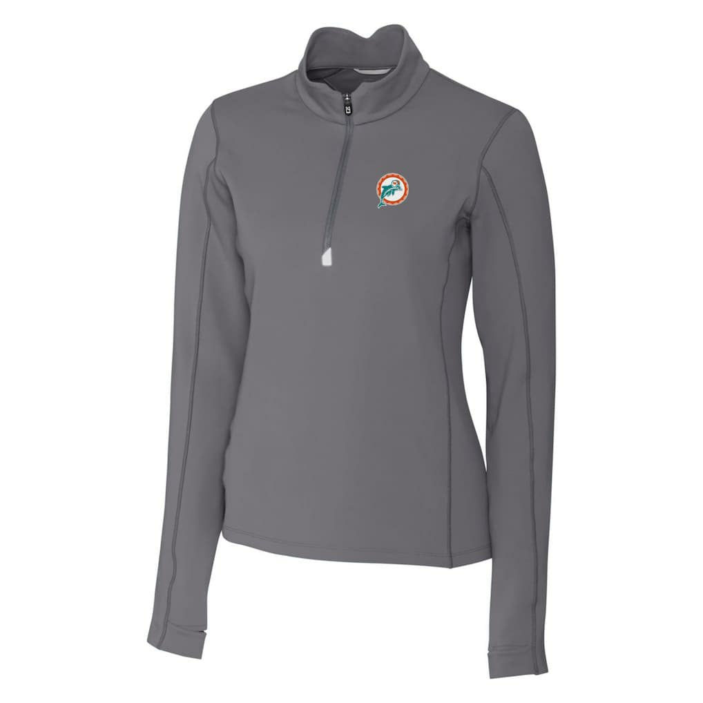Miami Dolphins Cutter & Buck Women's Throwback Logo Traverse Stretch Quarter-Zip Pullover Top Steel - NFL